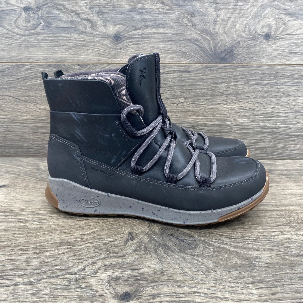 Chaco Borealis Quilt Waterproof Boots Womens 6.5 Black Leather Fleece